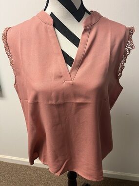 SHEIN Rose Mauve Lace-Trim Split-Neck Camisole